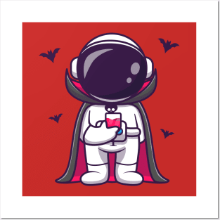 Cute Astronaut Dracula Drink Blood Cartoon Posters and Art